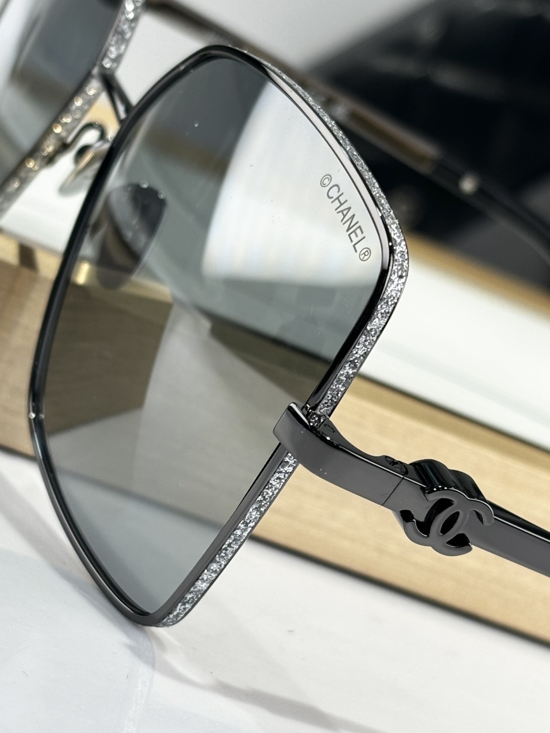 Luxury Chanel Polarized Square Sunglasses - Elegant Gold Frame