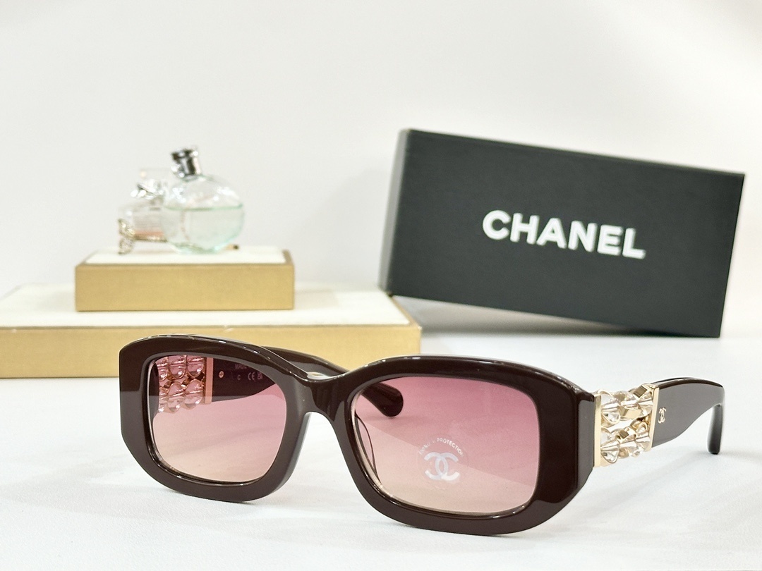 Chanel Women's Luxury Rectangle Sunglasses - Crystal Gold Detail
