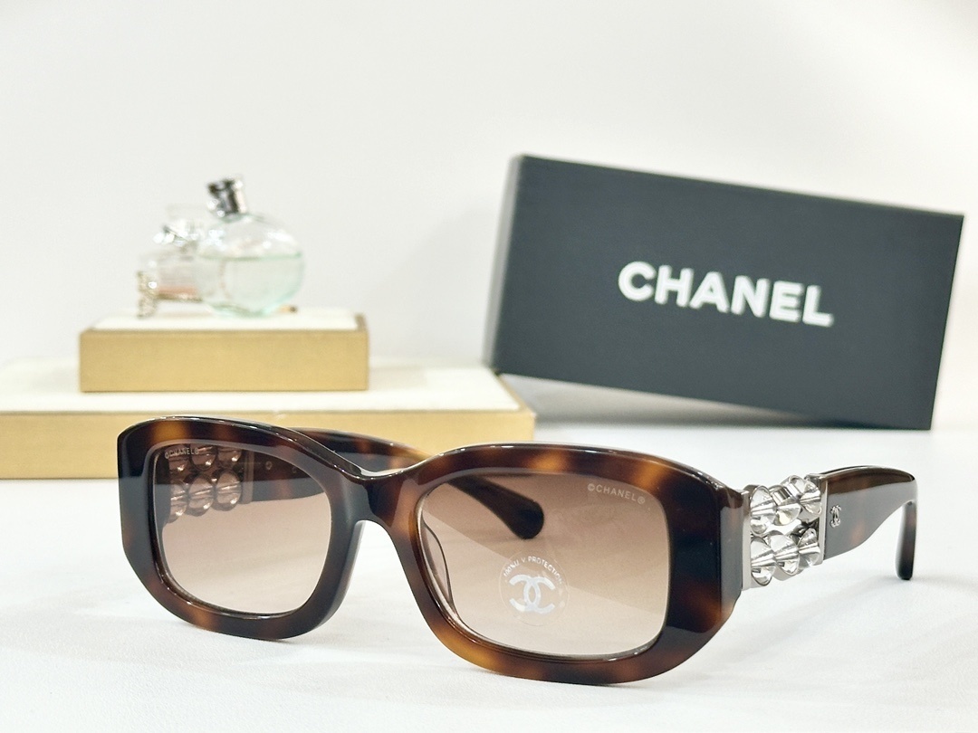 Chanel Women's Luxury Rectangle Sunglasses - Crystal Gold Detail