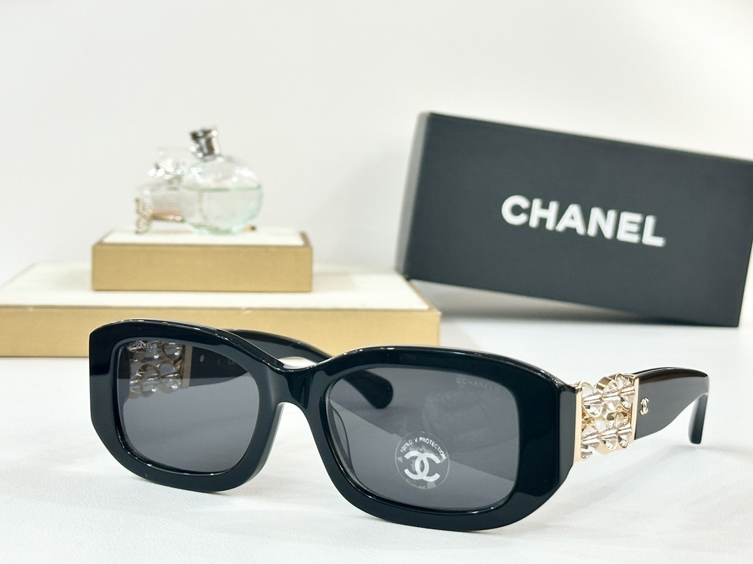 Chanel Women's Luxury Rectangle Sunglasses - Crystal Gold Detail