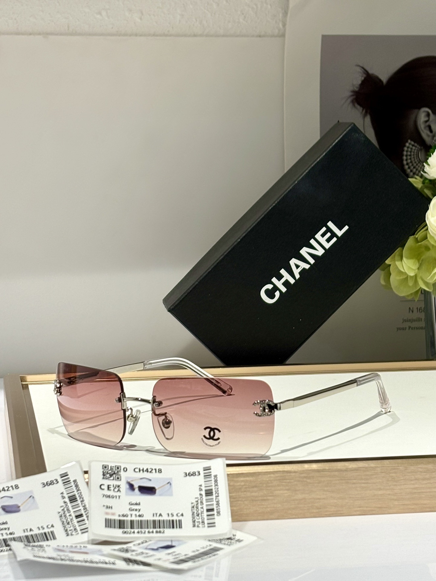 Chanel CH4218 Rimless Rectangular Sunglasses – Luxury Crystal CC