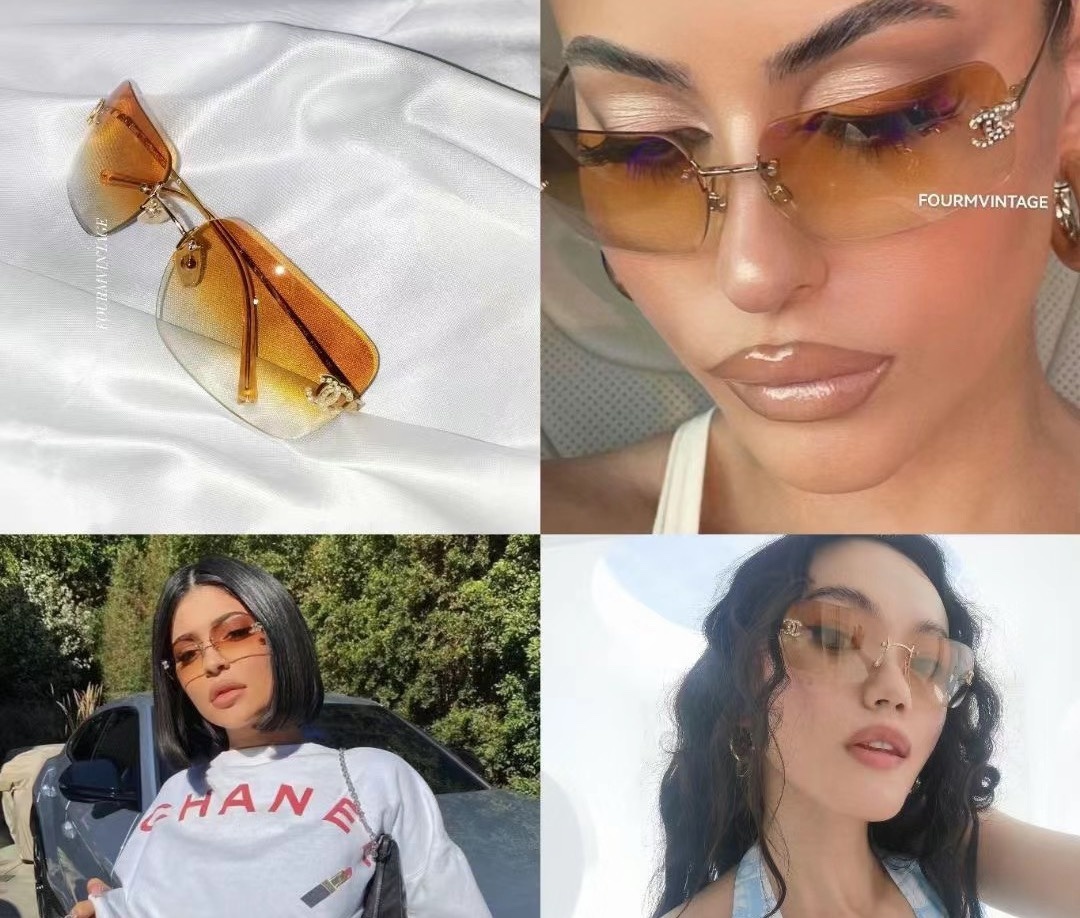 Luxury Rimless Gradient Sunglasses with Crystal Logo - Y2K Vintage