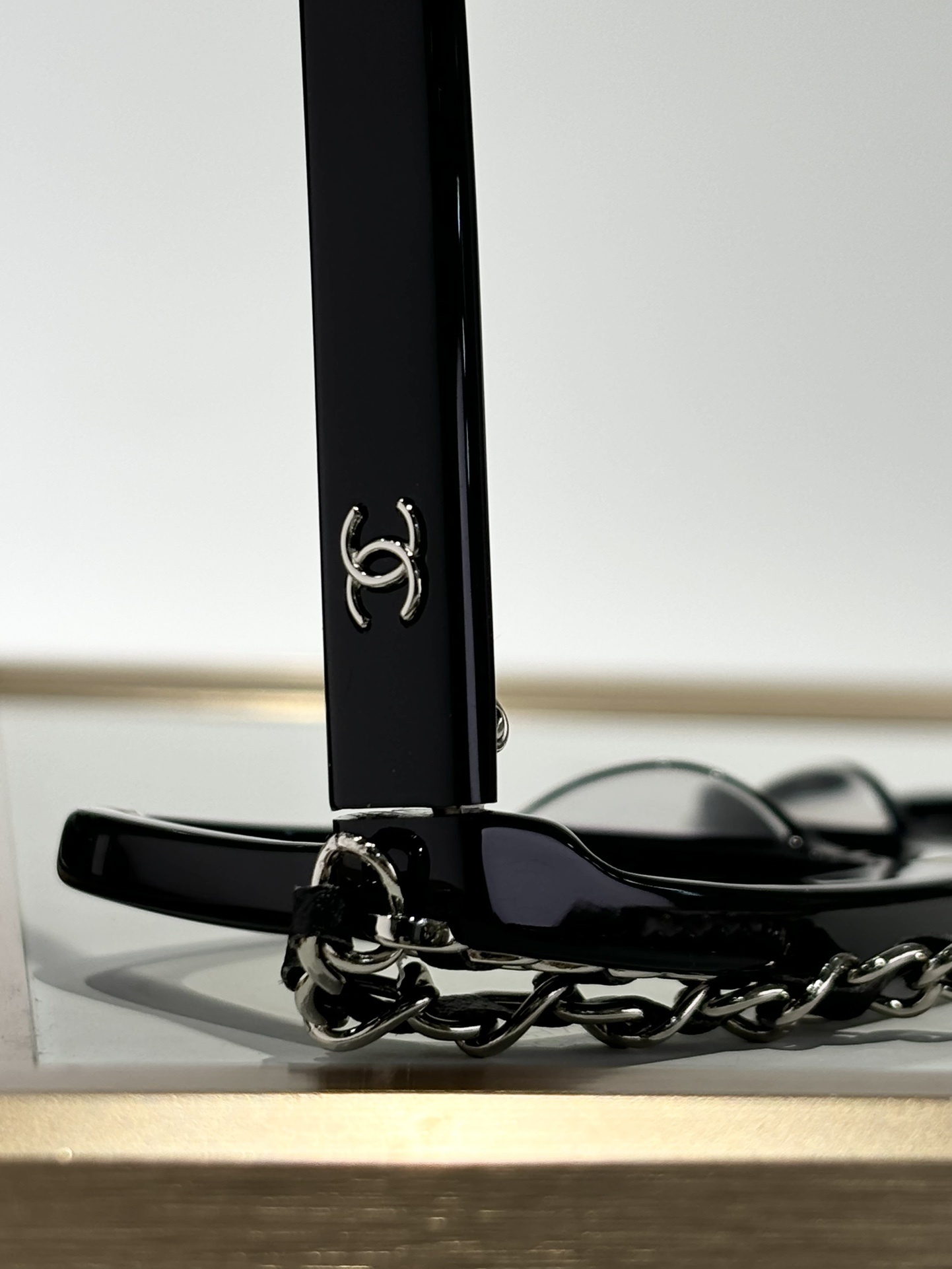 Chanel Square Blue Light Blocking Glasses with Leather Chain