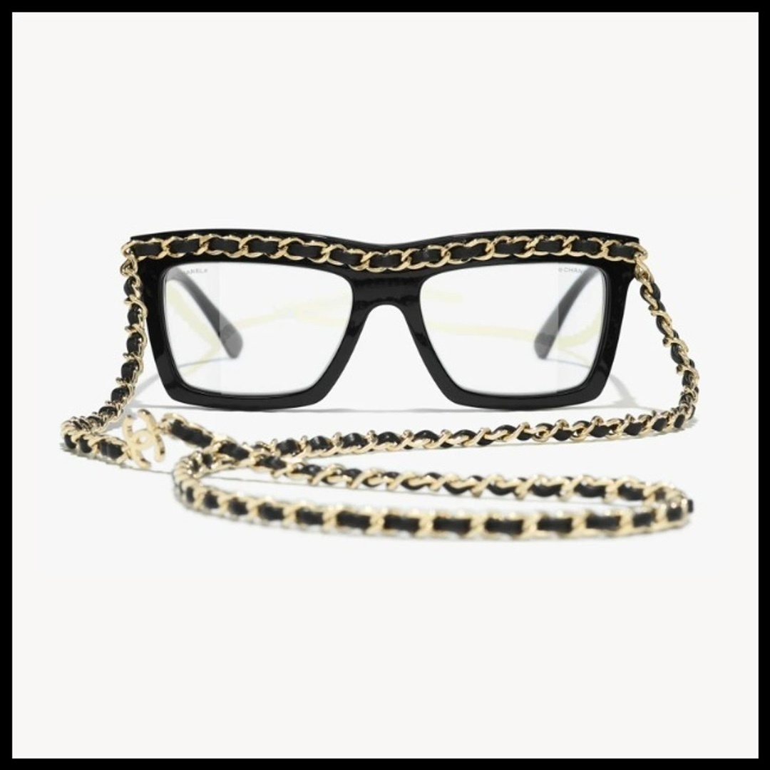 Chanel Square Eyeglasses with Signature Leather & Gold Chain