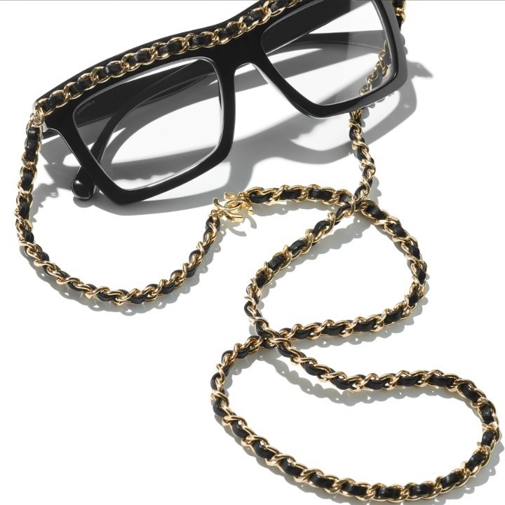 Chanel Square Eyeglasses with Signature Leather & Gold Chain