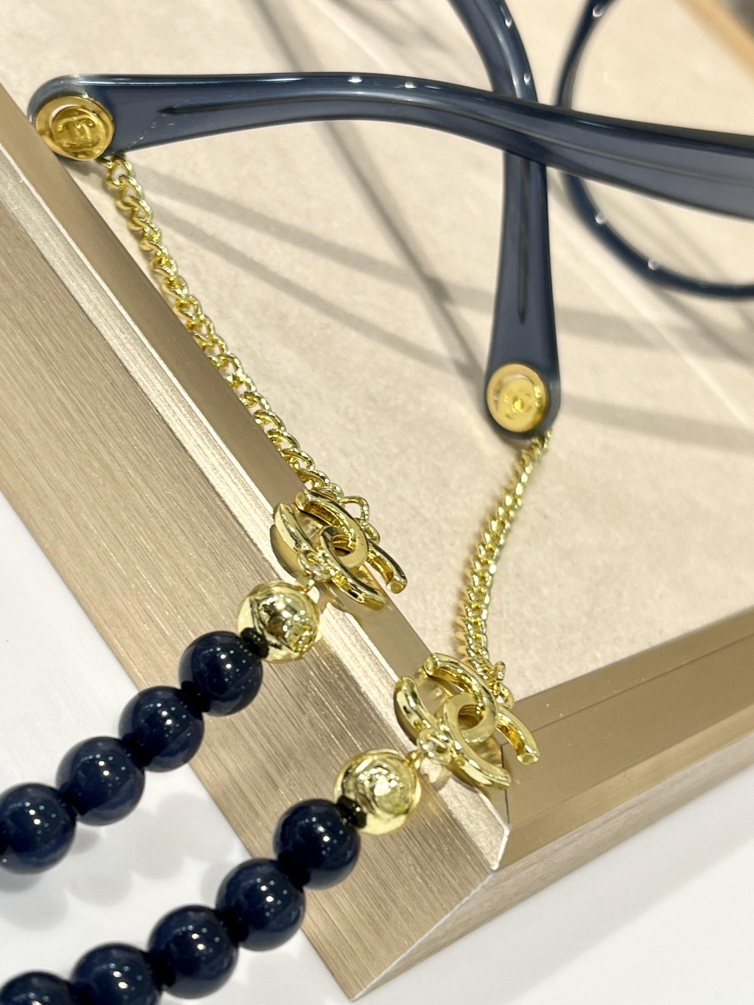 Chanel Designer Round Eyeglasses with Beaded Chain Accessory