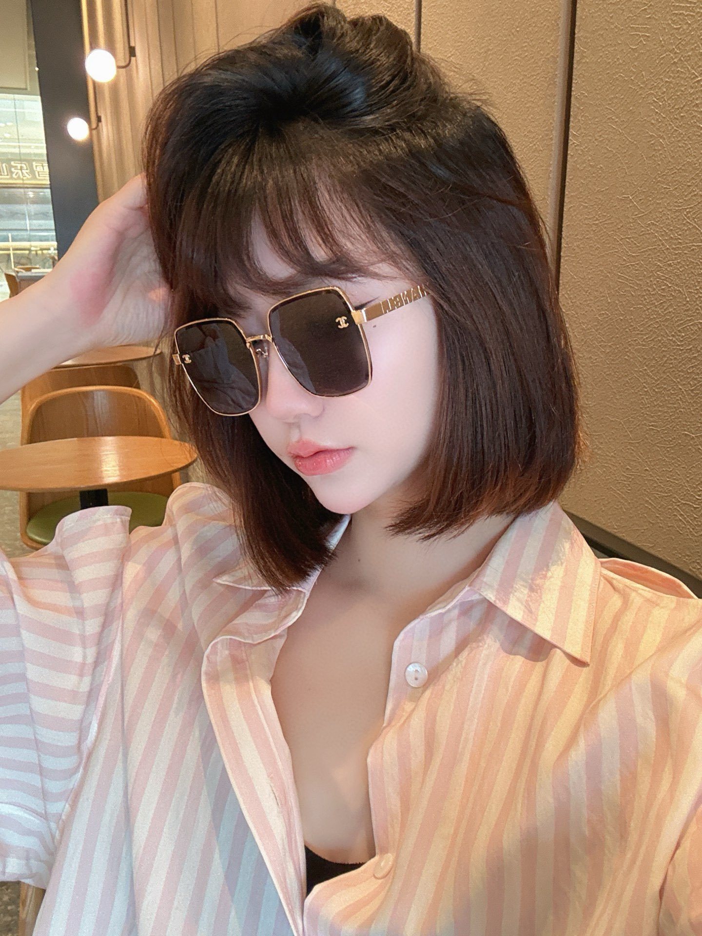 Designer Oversized Square Sunglasses - Gold Metal Frame