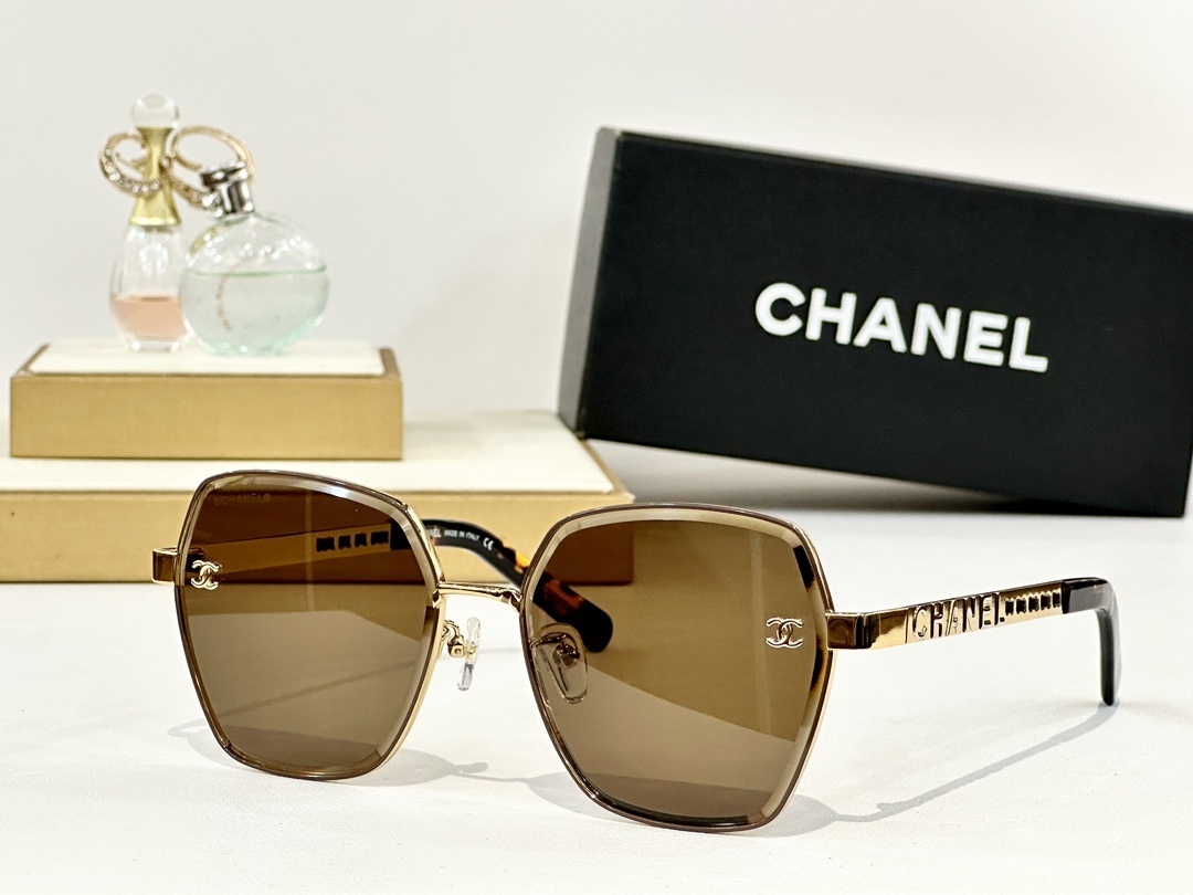 Chanel Oversized Square Sunglasses - Elegant Gold Metal Frame