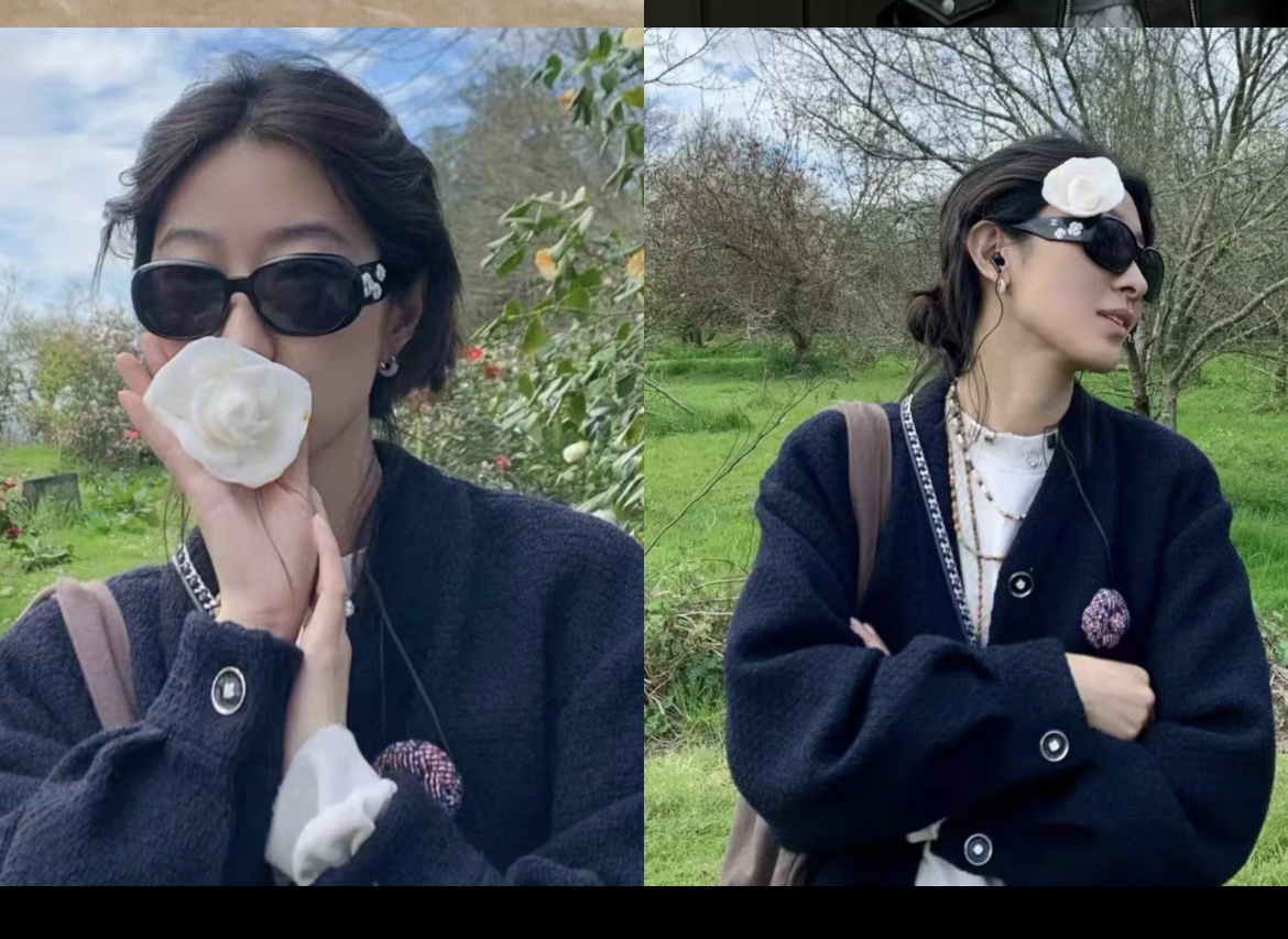 Vintage Camellia Flower Sunglasses - Chic Black Oval UV Protection