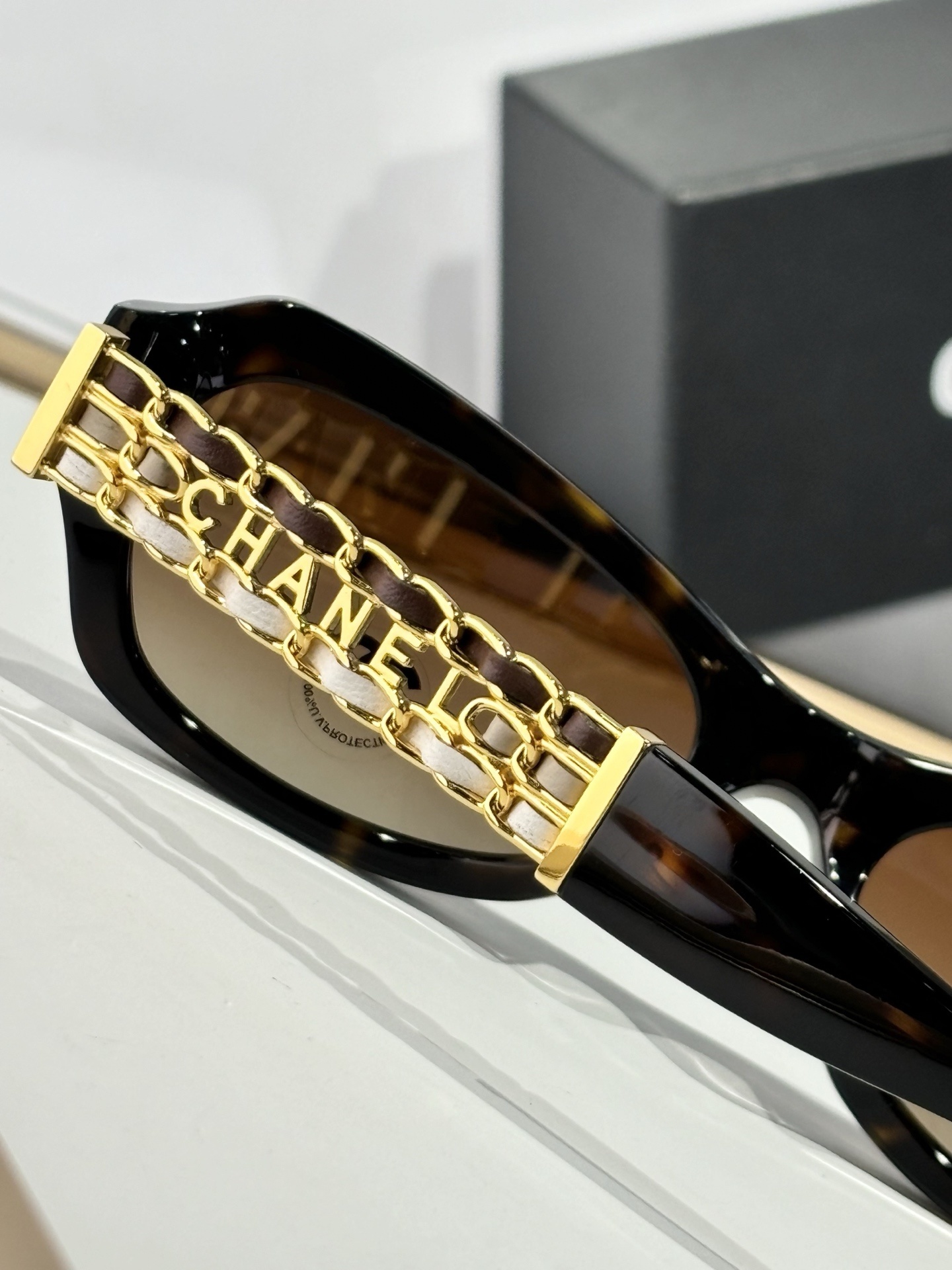 Chanel Rectangle Sunglasses - Dark Tortoise & Calfskin Polarized