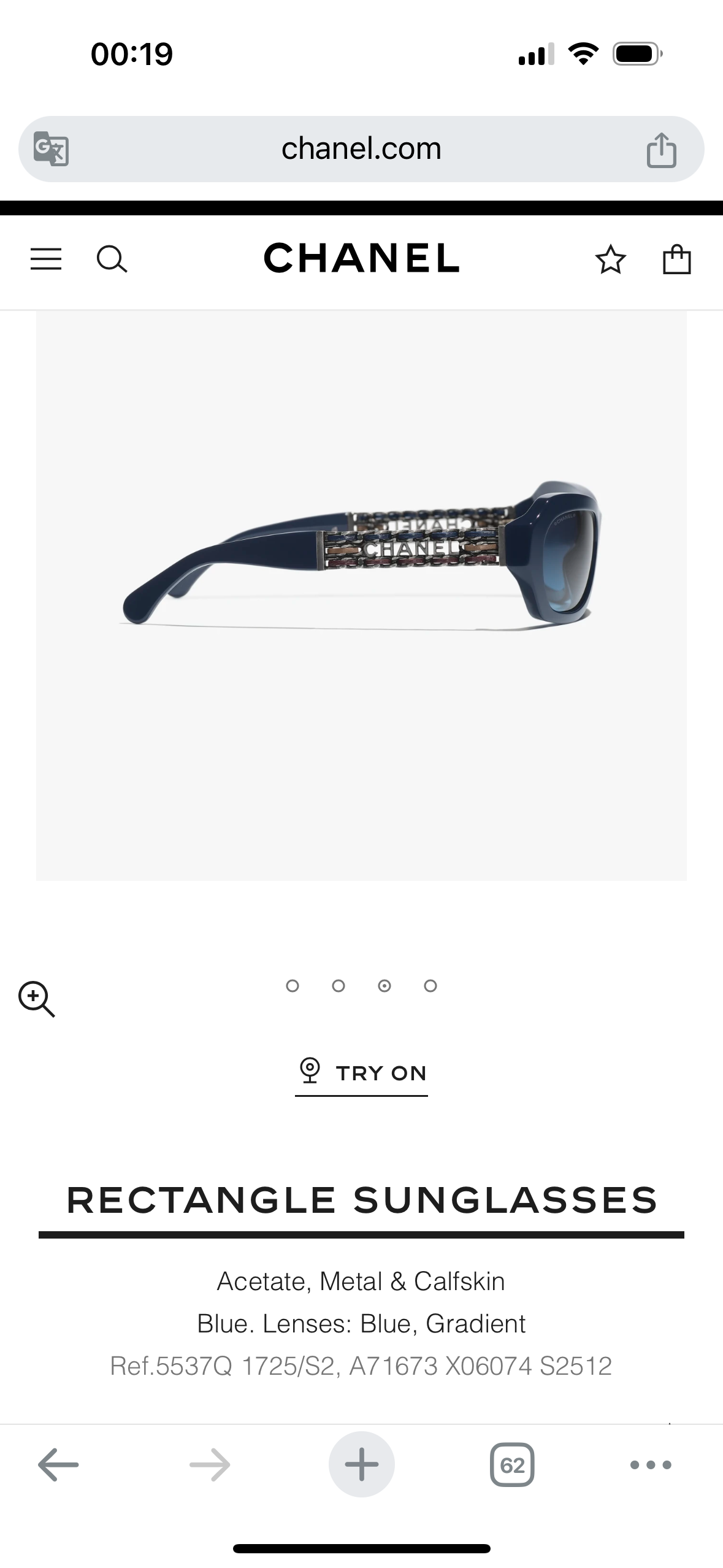 Chanel Rectangle Sunglasses - Blue Acetate with Calfskin & Metal