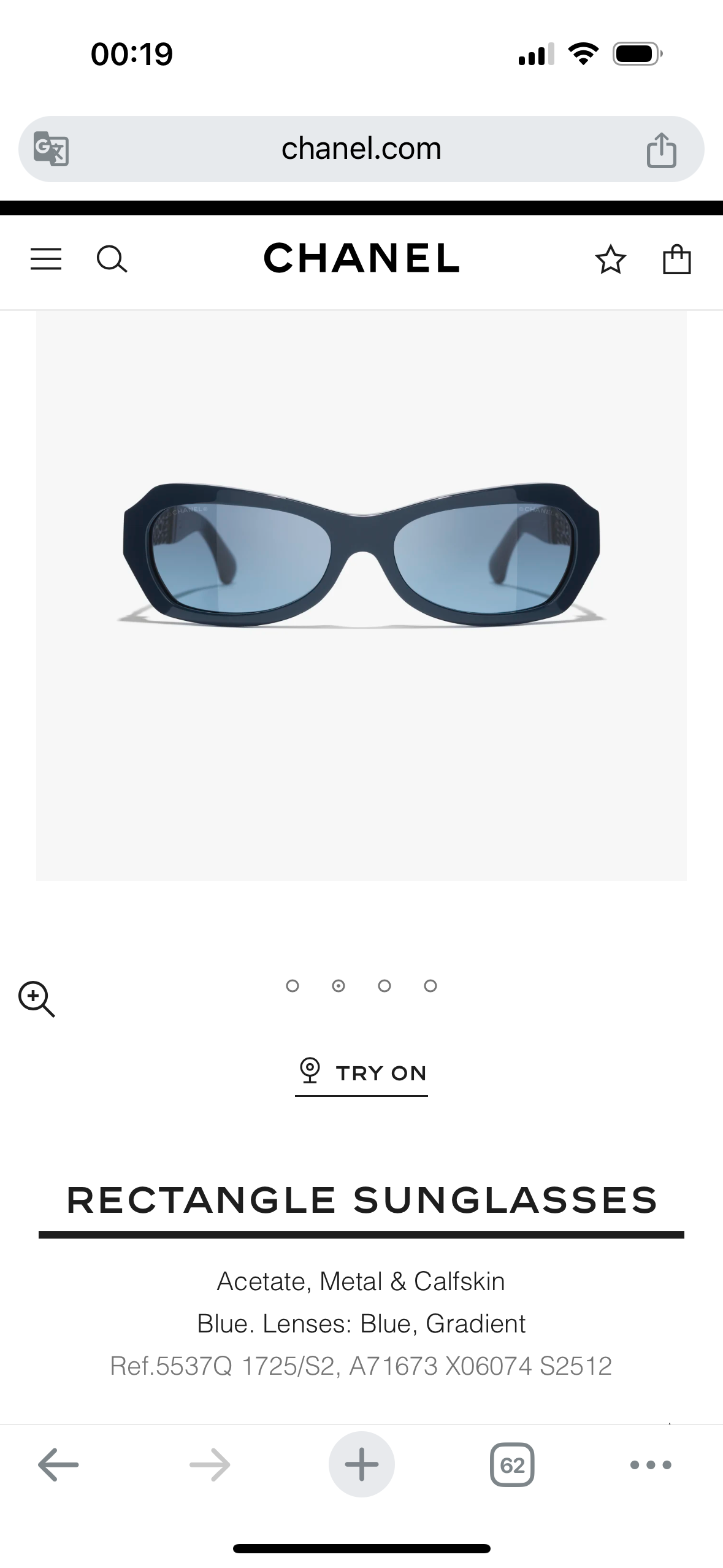 Chanel Rectangle Sunglasses - Blue Acetate with Calfskin & Metal