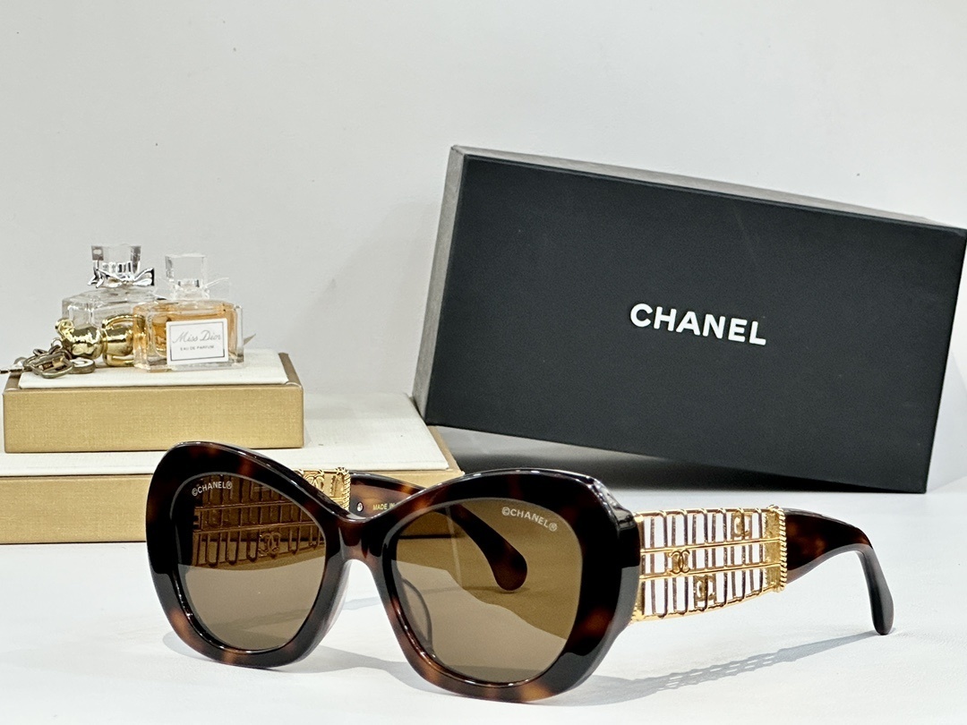 Chanel Oversized Butterfly Sunglasses with Gold Lattice Temples