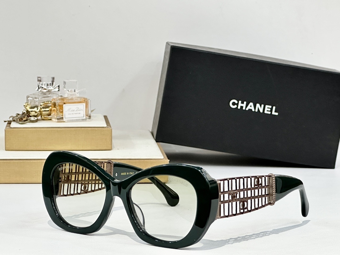 Chanel Oversized Butterfly Sunglasses with Gold Lattice Temples
