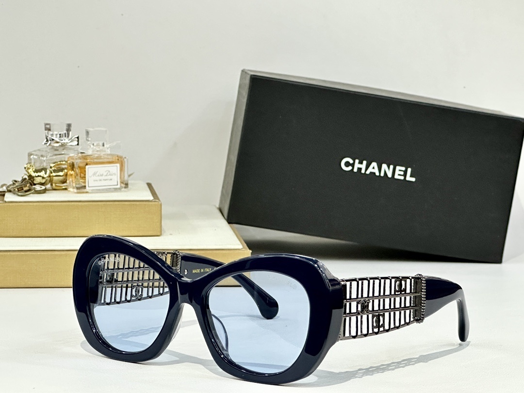 Chanel Oversized Butterfly Sunglasses with Gold Lattice Temples