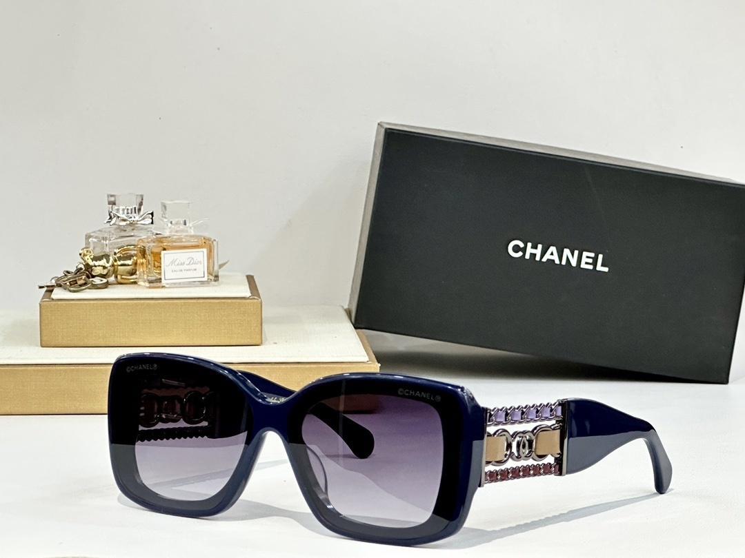 Chanel Oversized Square Sunglasses with Iconic Chain Detail