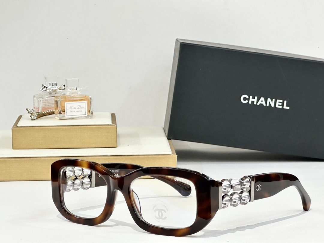 Chanel Luxury Rectangular Eyeglass Frames with Crystal Temples