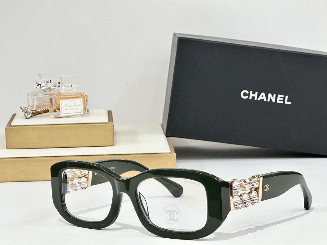 Chanel Luxury Rectangular Eyeglass Frames with Crystal Temples