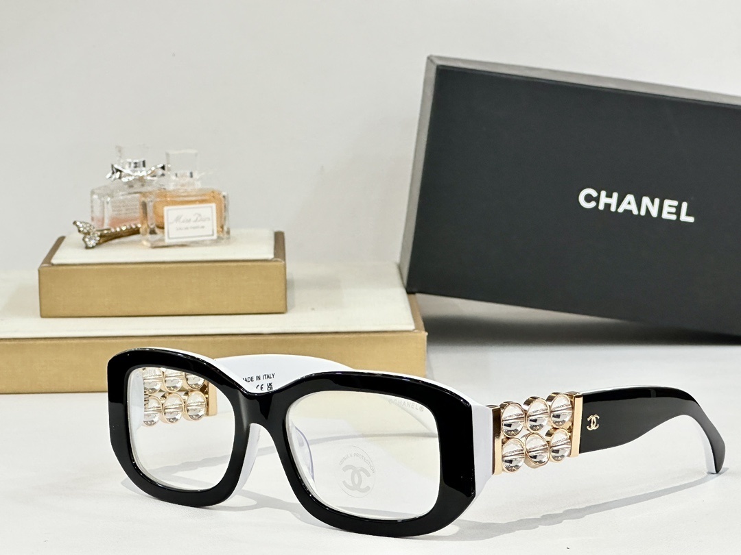 Chanel Luxury Rectangular Eyeglass Frames with Crystal Temples