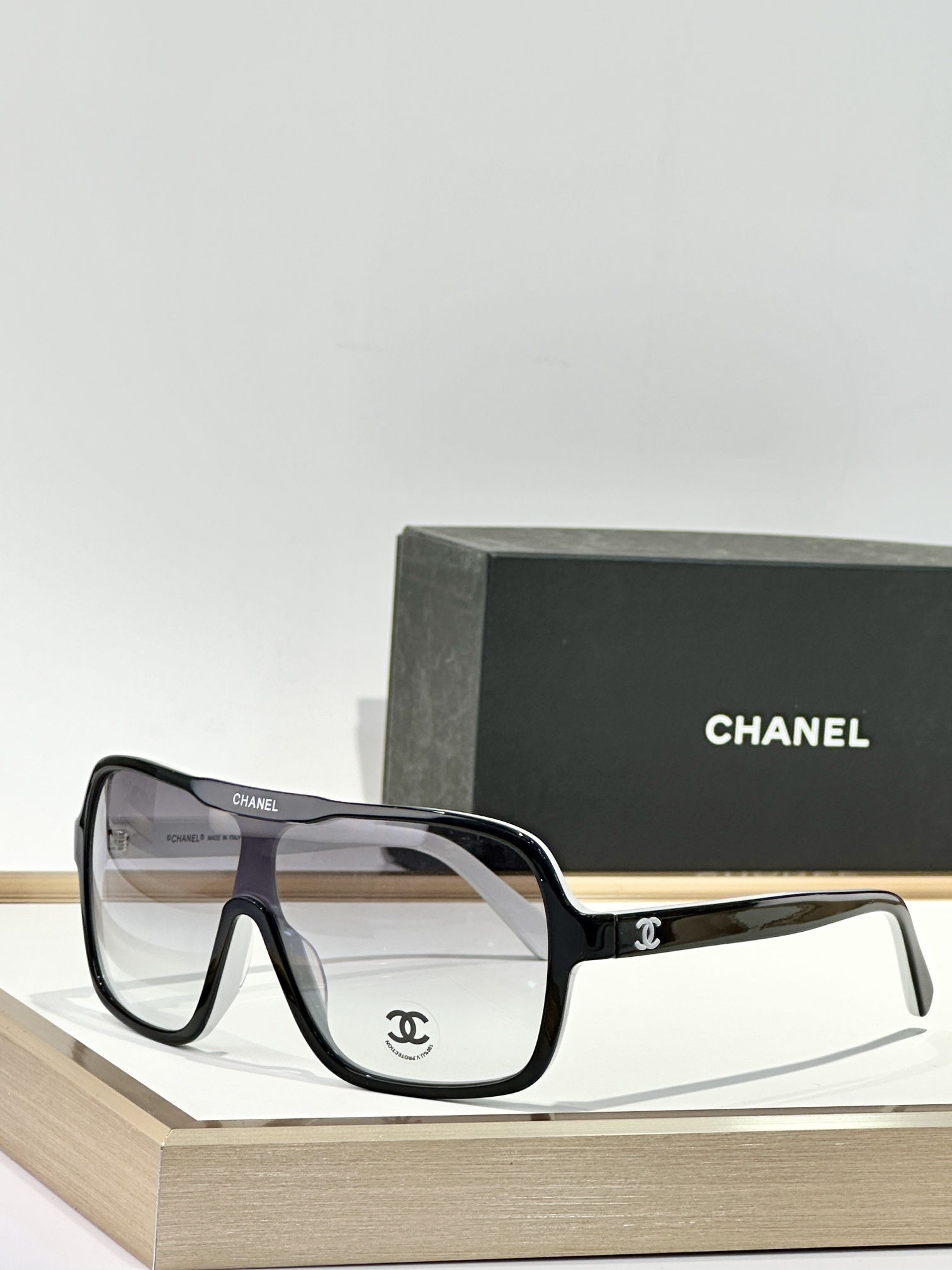 Chanel Luxury Oversized Shield Sunglasses with CC Logo Detailing
