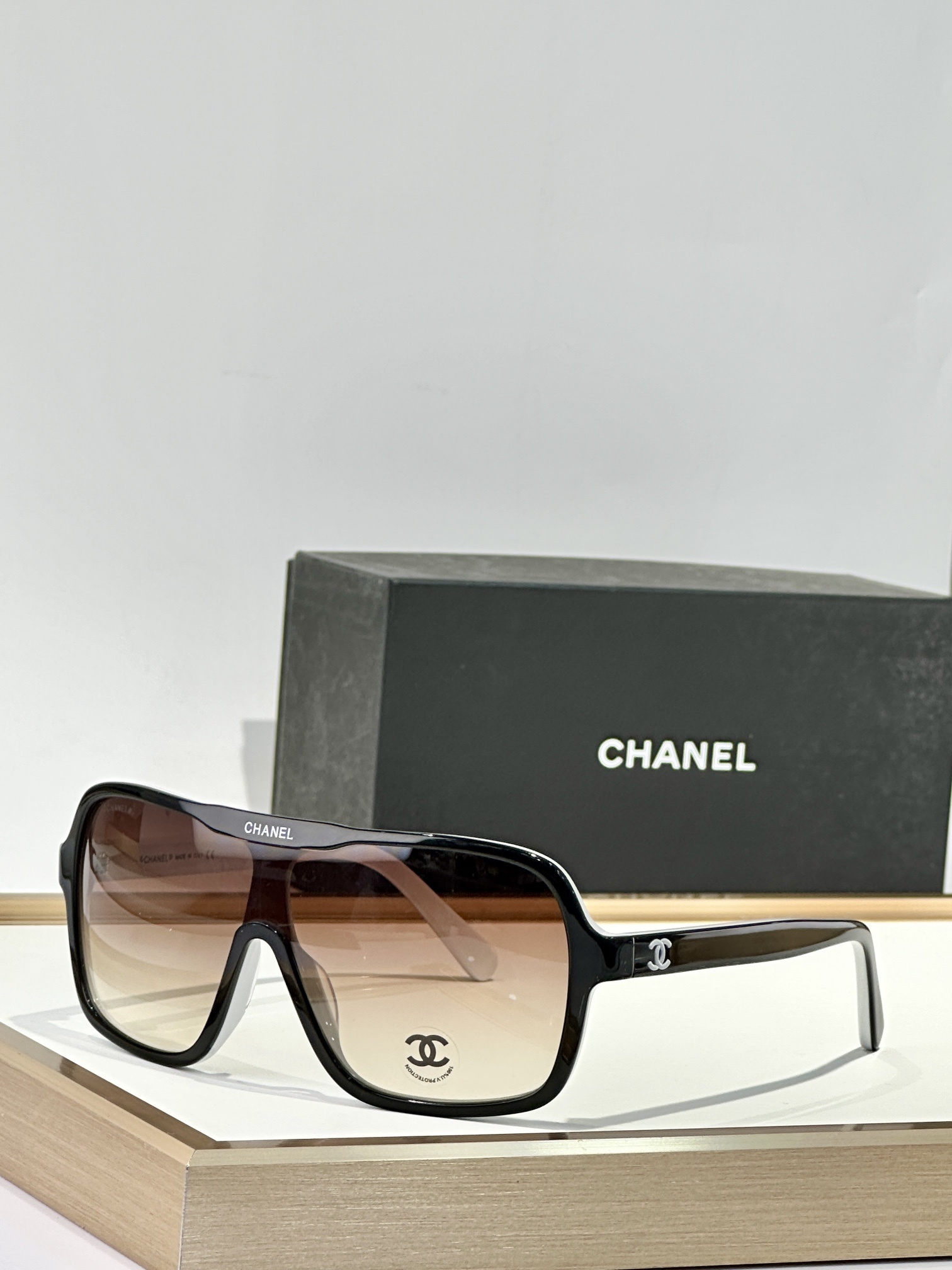 Chanel Luxury Oversized Shield Sunglasses with CC Logo Detailing