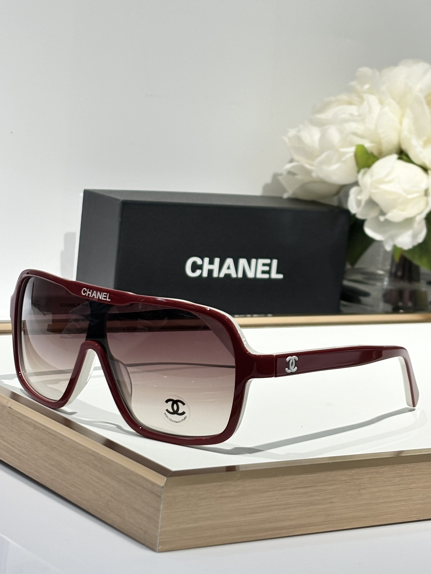 Chanel Luxury Oversized Shield Sunglasses with CC Logo Detailing