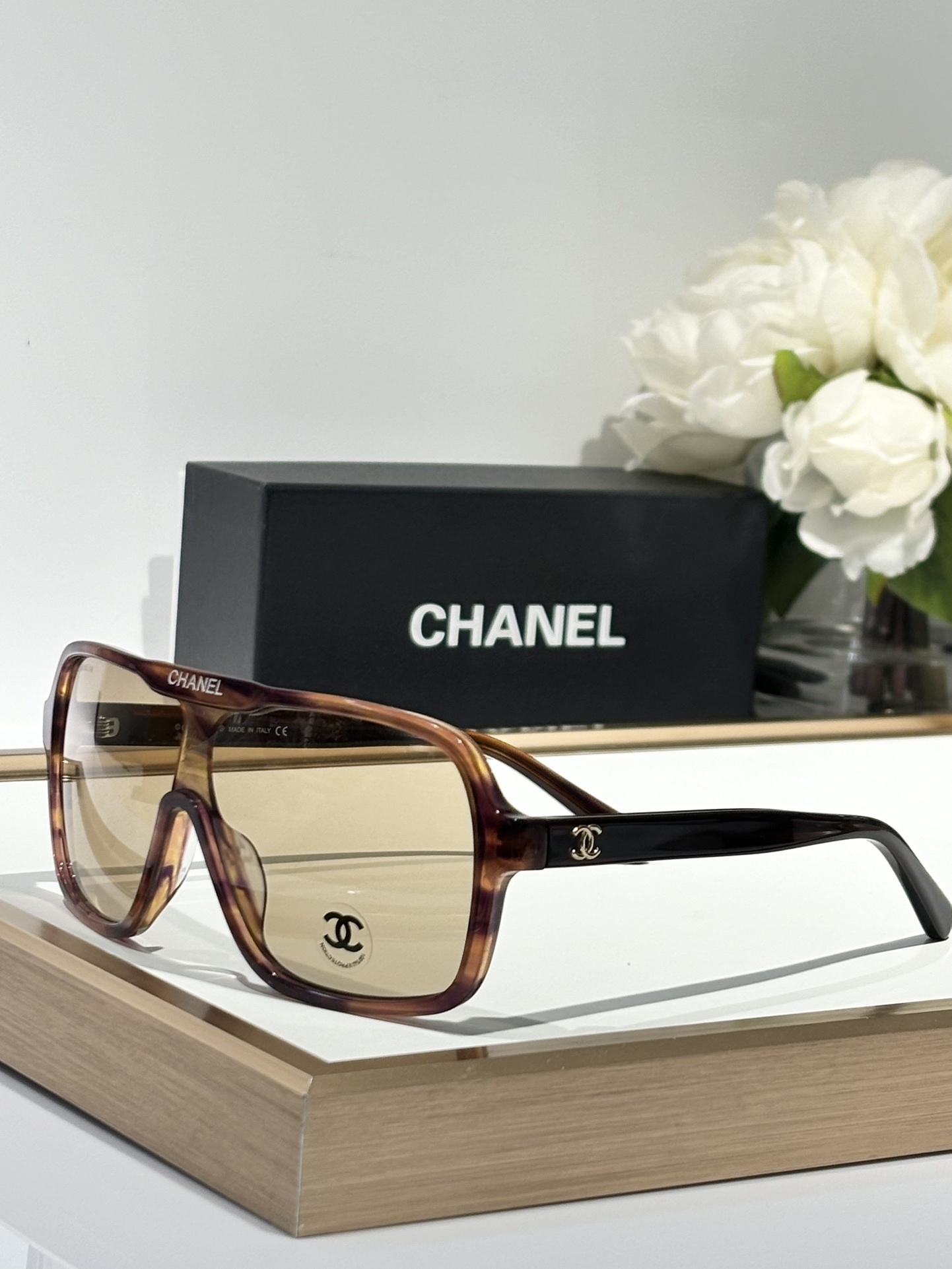 Chanel Luxury Oversized Shield Sunglasses with CC Logo Detailing
