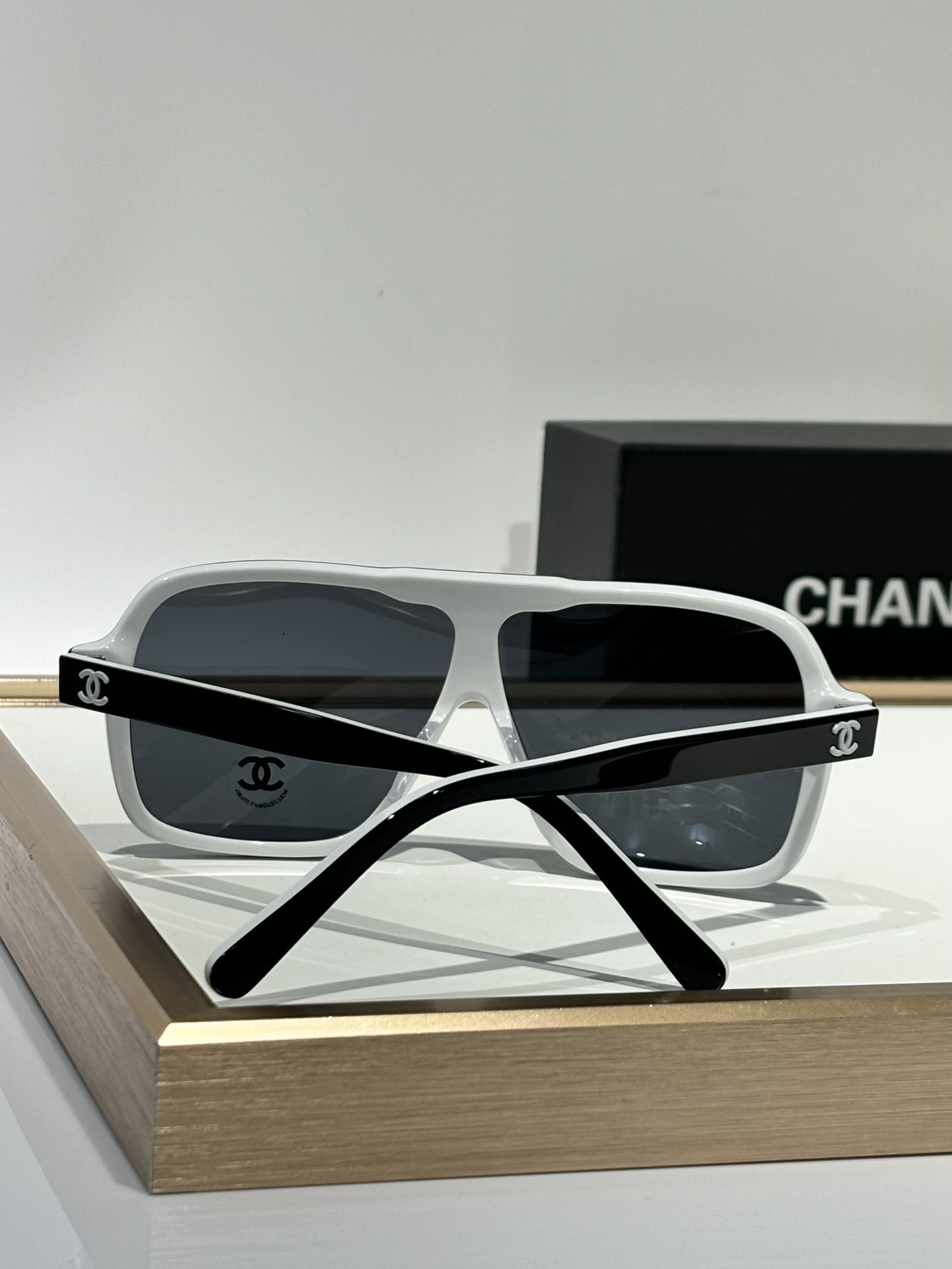 Chanel Shield Sunglasses 9158 C513/S4 Black White Grey Lenses