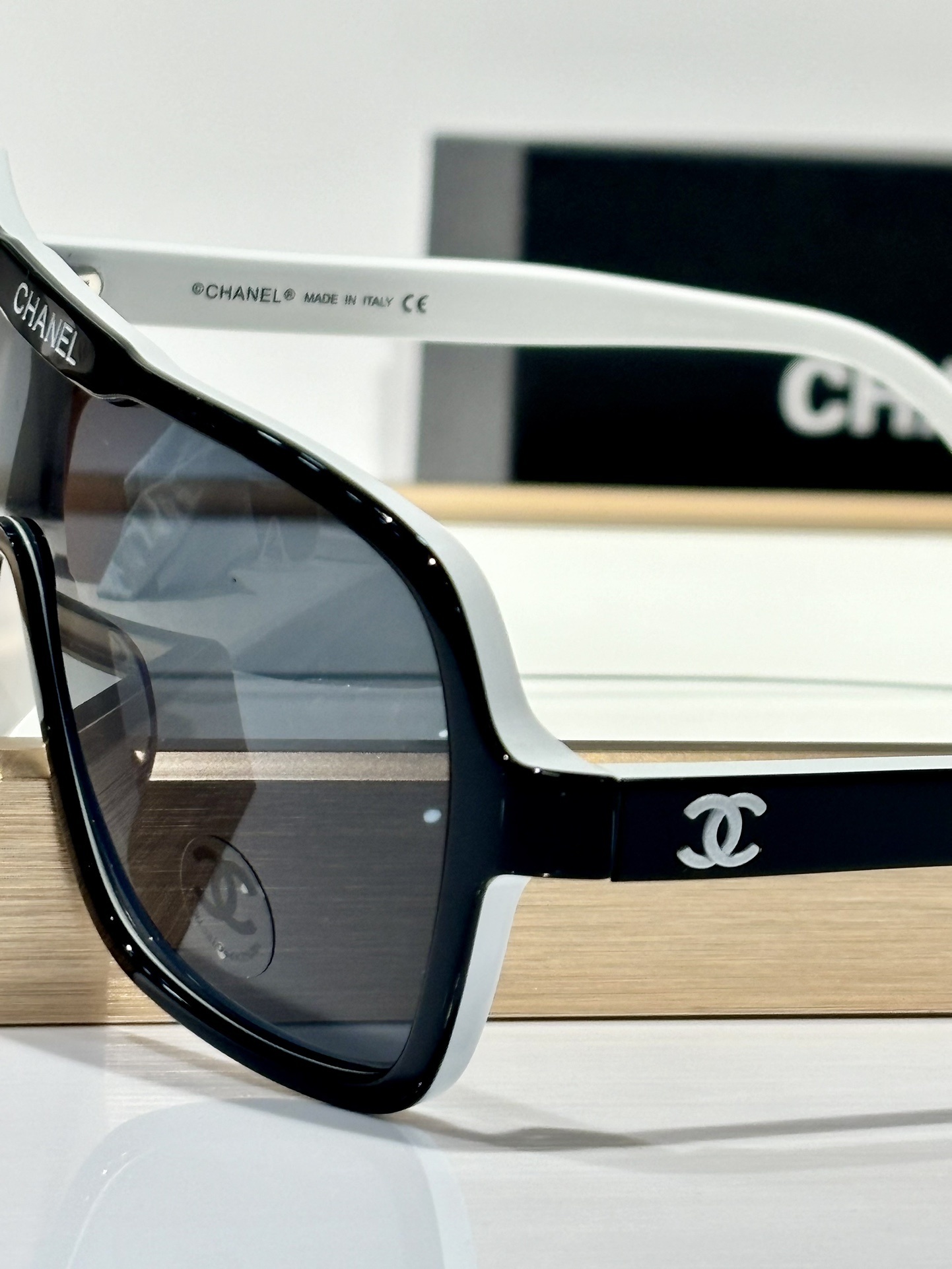 Chanel Shield Sunglasses 9158 C513/S4 Black White Grey Lenses