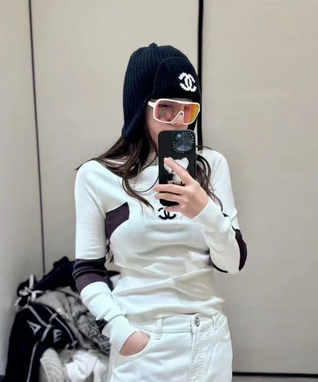 Chanel White Shield Sunglasses - Pink Mirrored Lens Luxury Eyewear