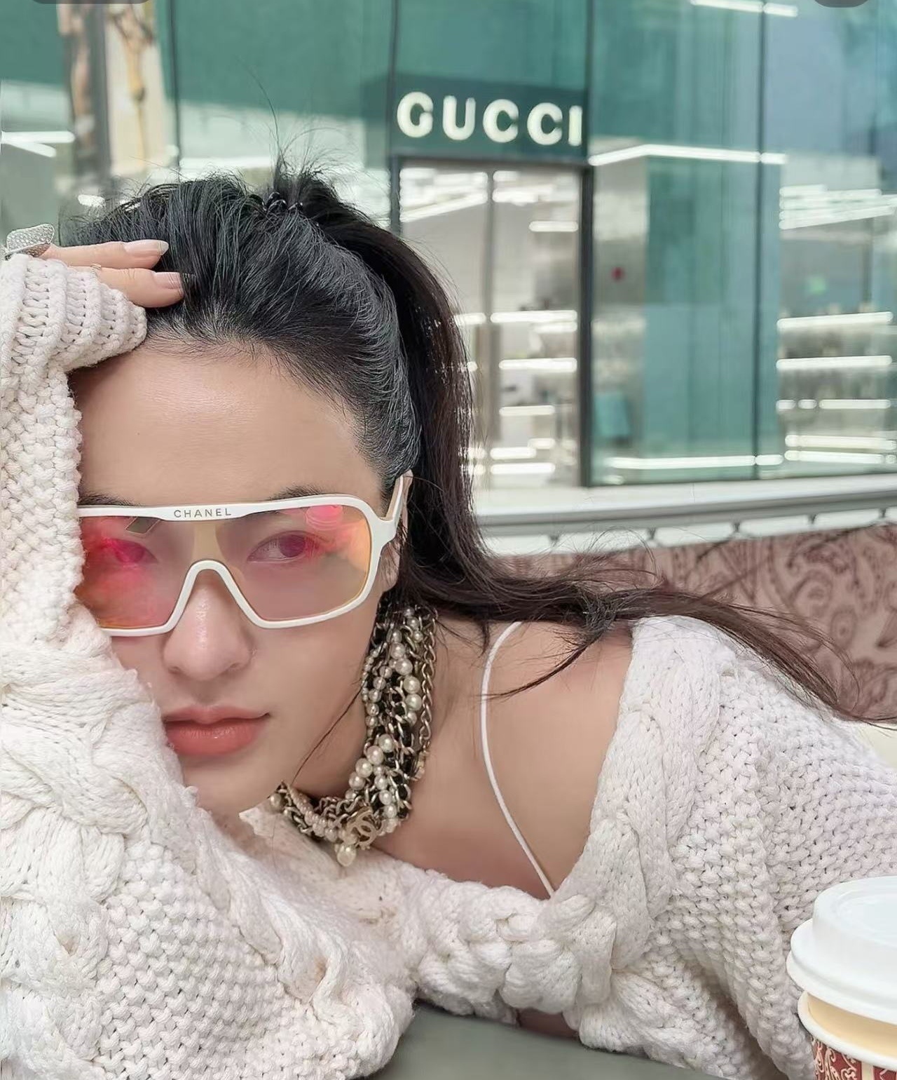 Chanel White Shield Sunglasses - Pink Mirrored Lens Luxury Eyewear