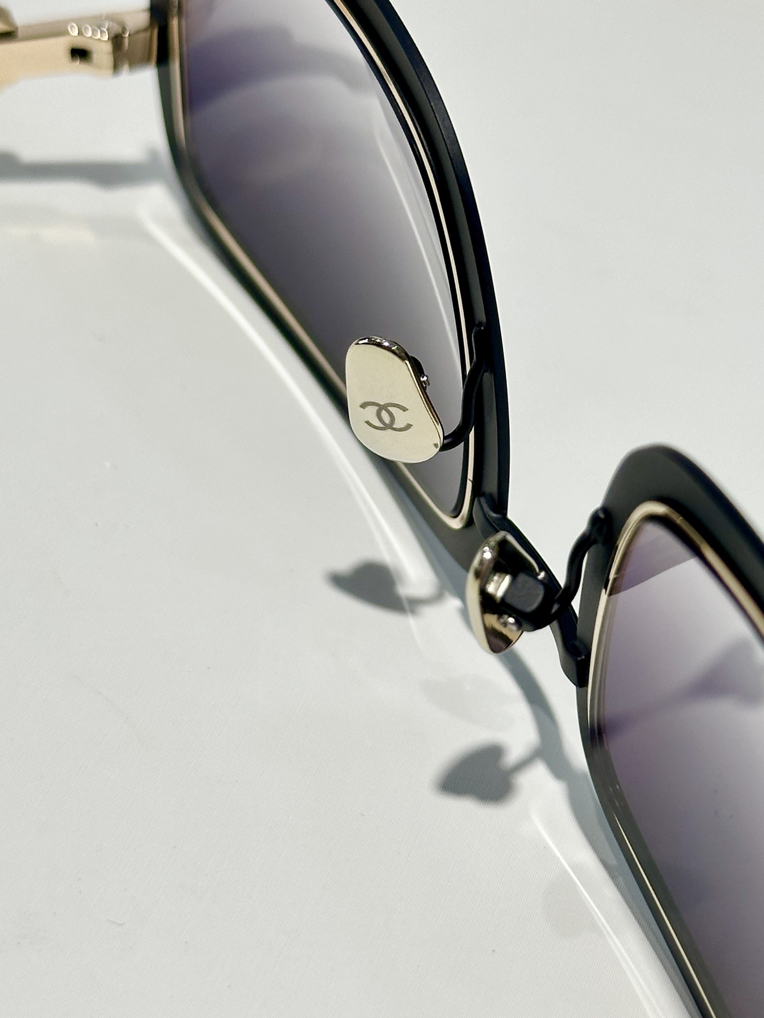 Chanel Luxury Square Sunglasses - Black & Gold with Gradient Lenses