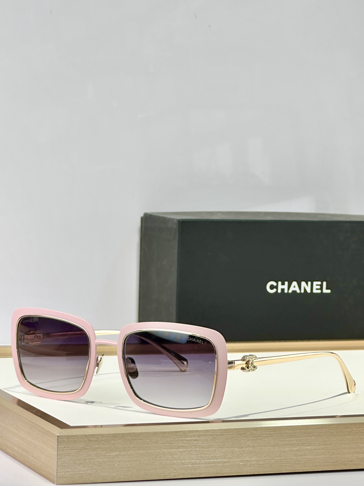 Chanel Women’s Oversized Pink & Gold Square Gradient Sunglasses