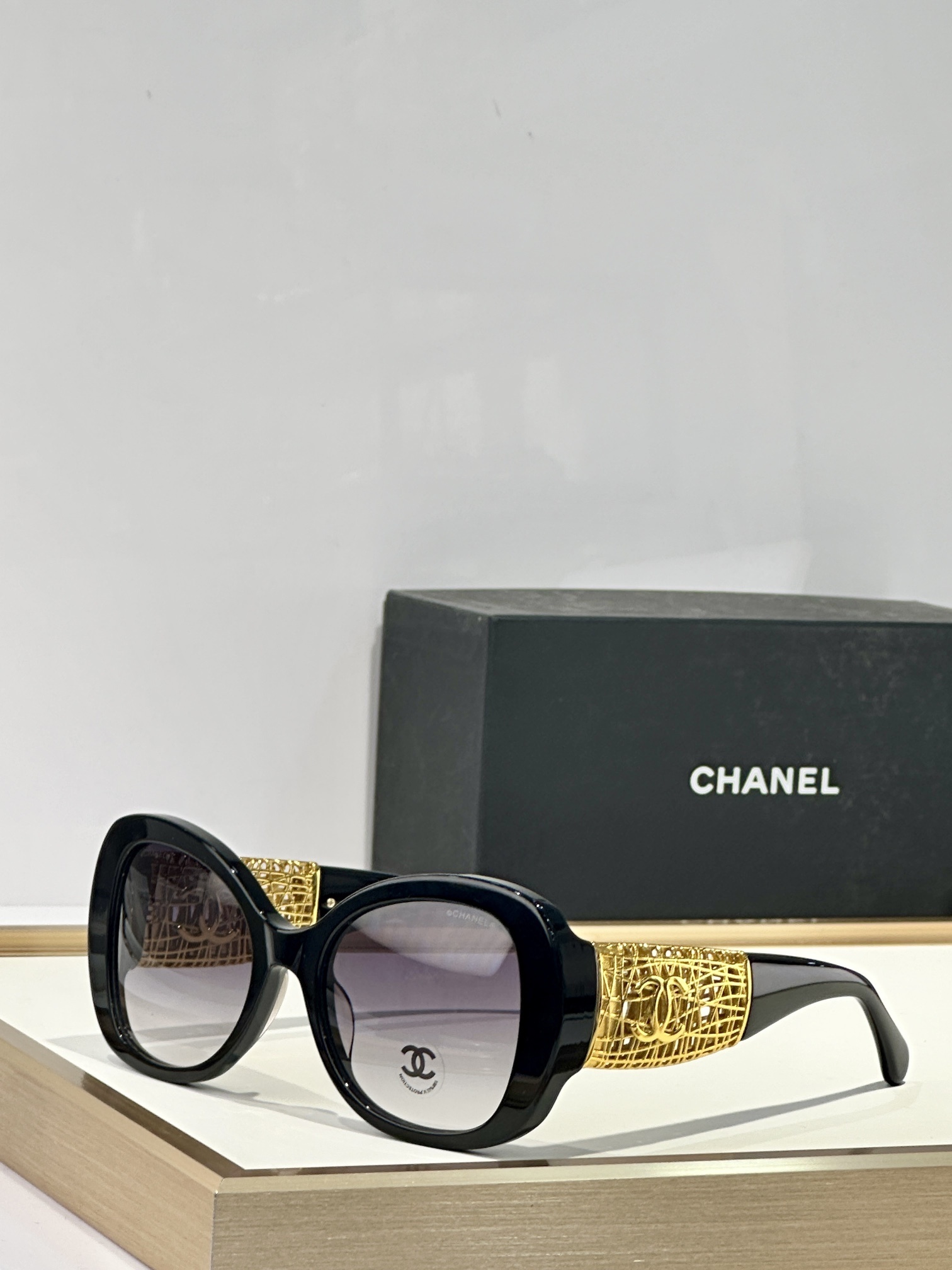 Chanel Oversized Butterfly Sunglasses - Gold Mesh CC Logo