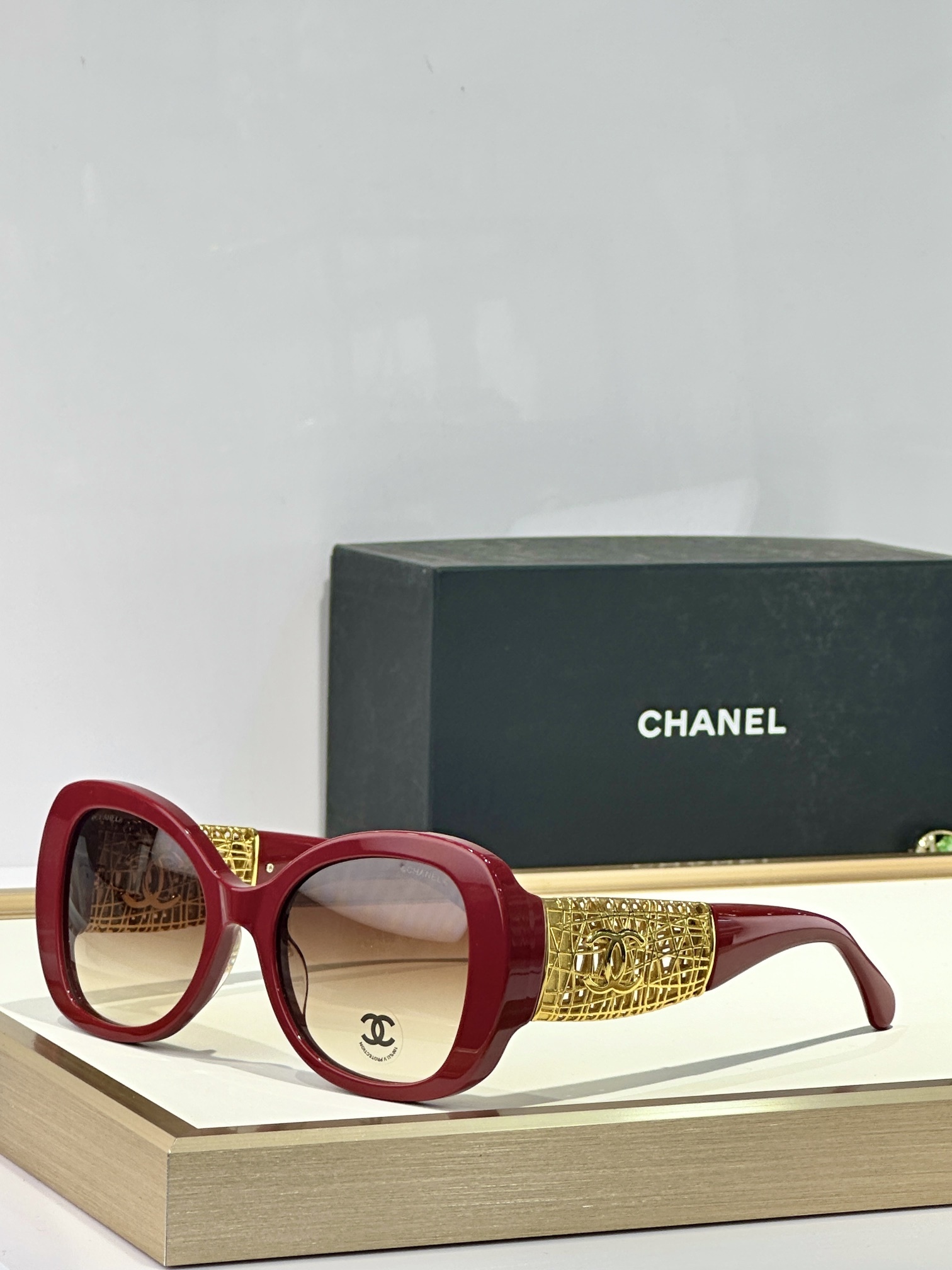 Chanel Oversized Butterfly Sunglasses - Gold Mesh CC Logo