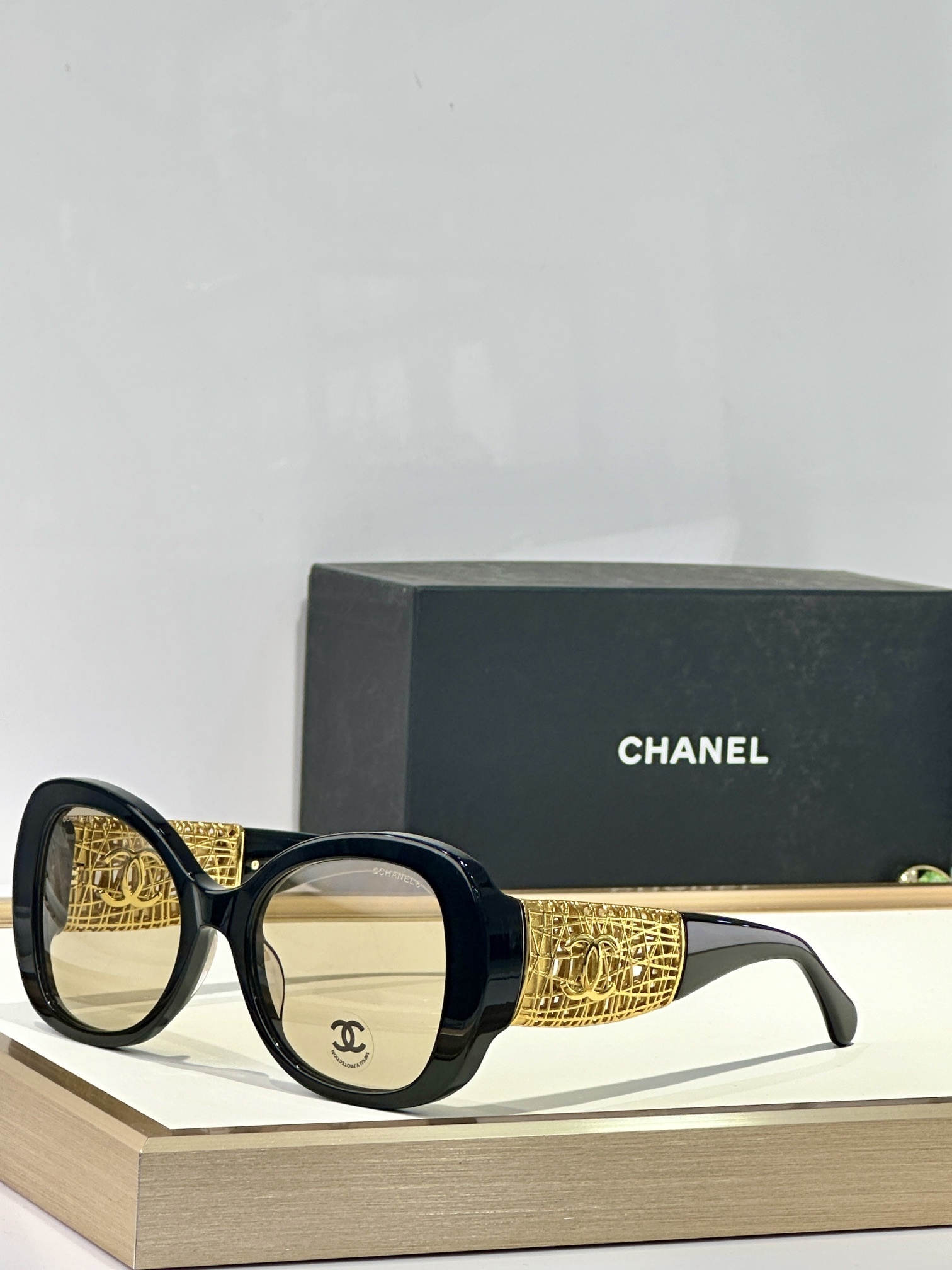 Chanel Oversized Butterfly Sunglasses - Gold Mesh CC Logo