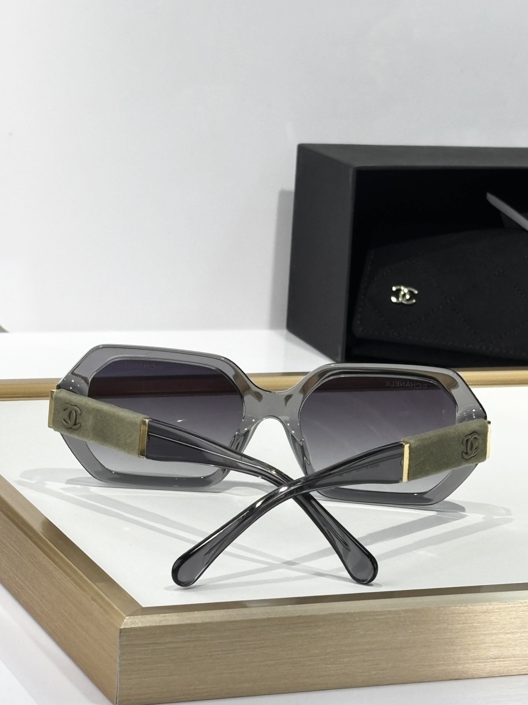 Chanel Oversized Square Sunglasses - Grey Gradient & Green Temples