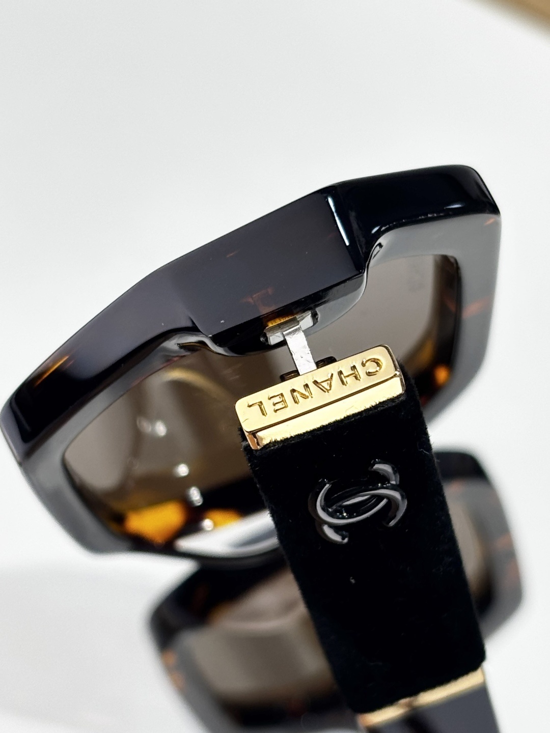 Chanel Square Tortoise Sunglasses with Velvet & Gold CC Logo