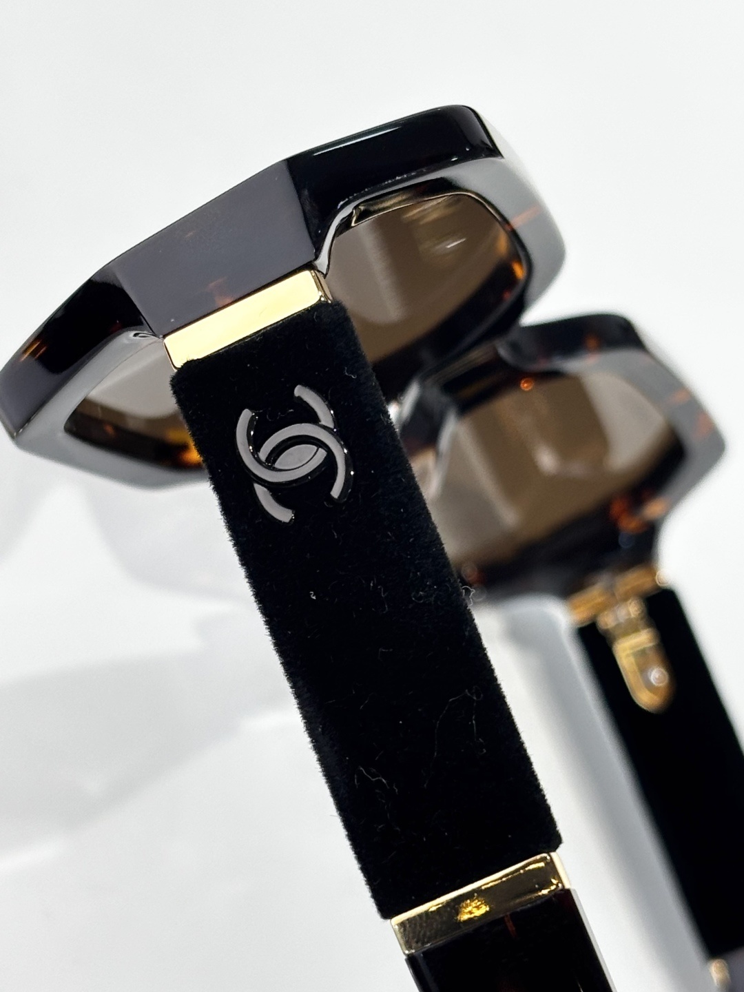 Chanel Square Tortoise Sunglasses with Velvet & Gold CC Logo