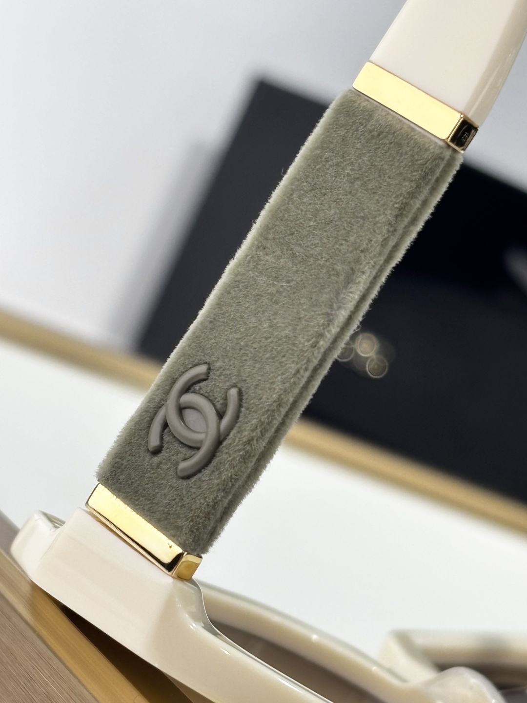 Chanel Luxury Cream Square Sunglasses with Suede Logo Temples