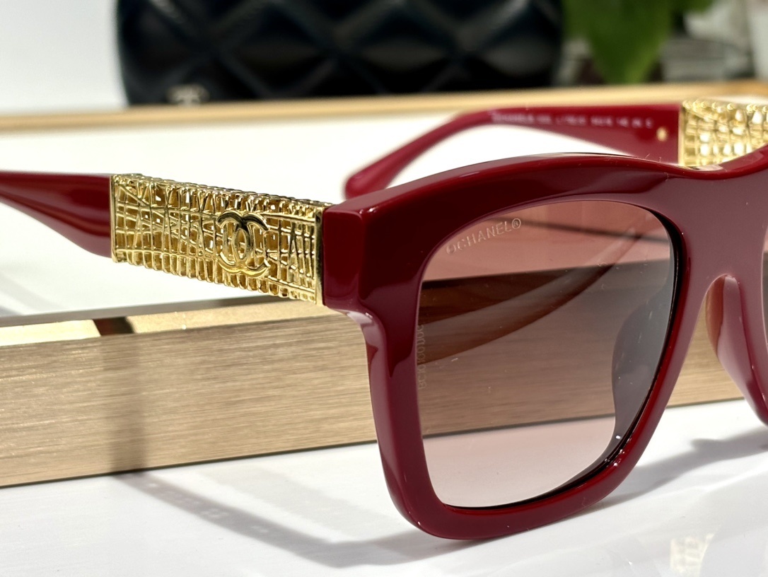 Chanel Square Sunglasses in Burgundy Acetate with Gold Metal