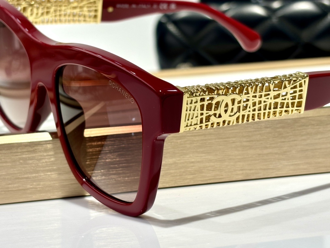 Chanel Square Sunglasses in Burgundy Acetate with Gold Metal