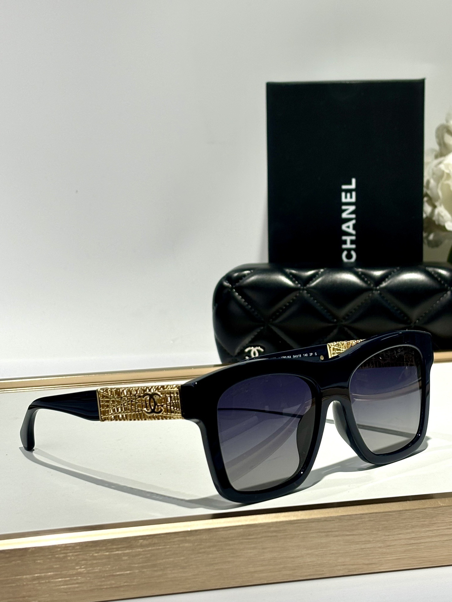 Chanel Oversized Square Sunglasses - Navy Blue & Gold CC Temples