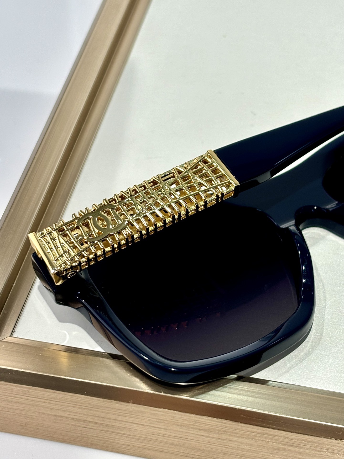 Chanel Oversized Square Sunglasses - Navy Blue & Gold CC Temples
