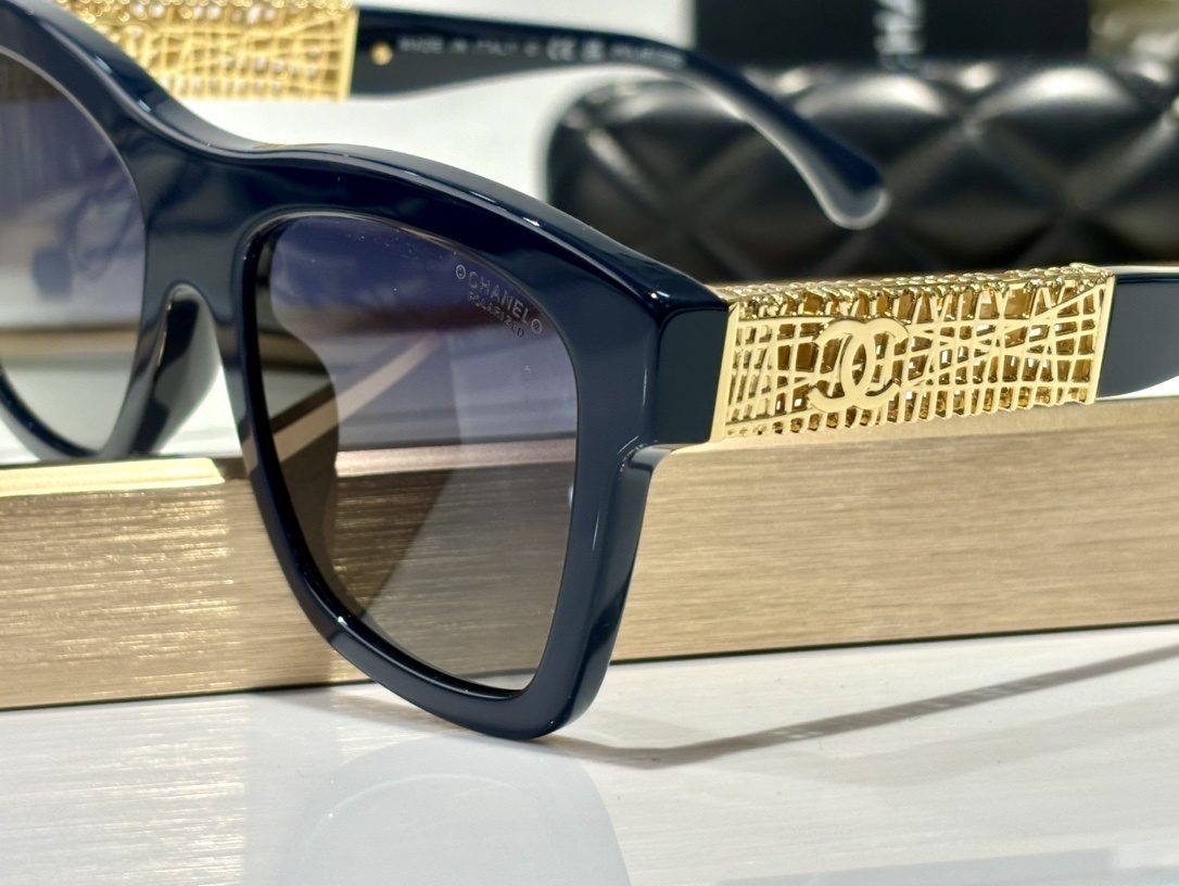 Chanel Oversized Square Sunglasses - Navy Blue & Gold CC Temples