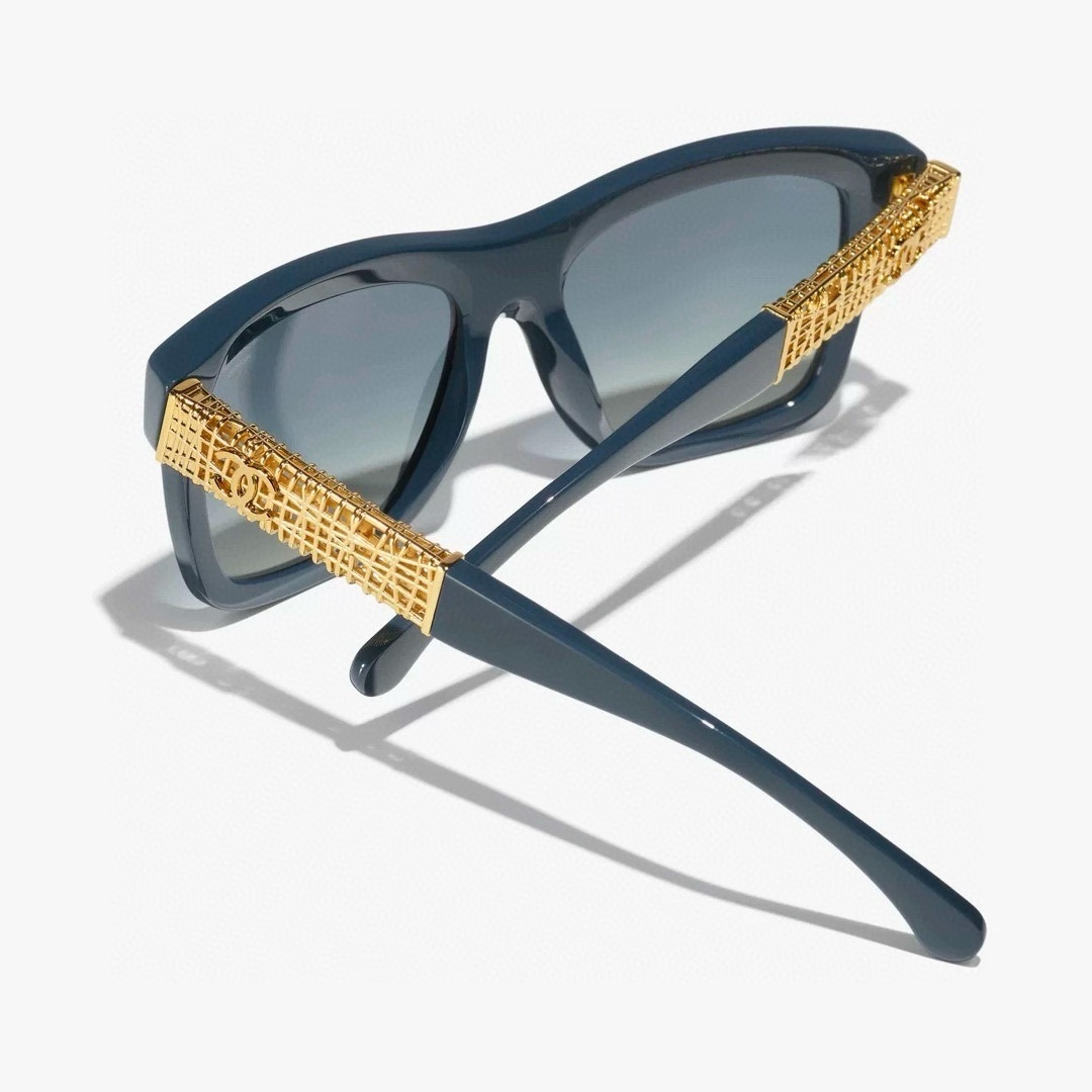 Chanel Oversized Square Sunglasses - Navy Blue & Gold CC Temples