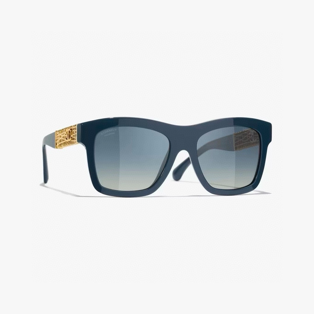Chanel Oversized Square Sunglasses – Navy Blue & Gold CC Temples