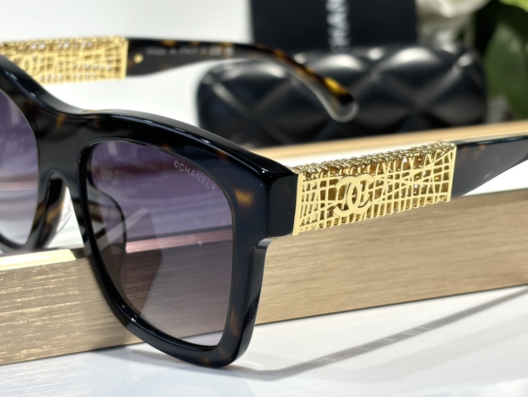 Chanel Oversized Tortoise Sunglasses with Gold Filigree CC Logo