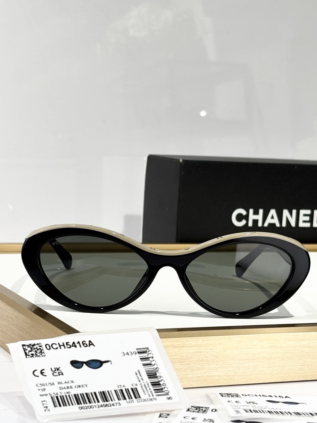 Chanel CH5416A Oval Sunglasses – Black & Beige Logo Frame