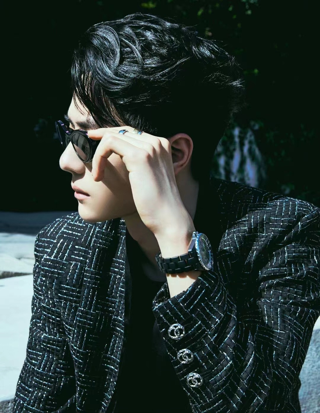 Men's Luxury Black Tweed Blazer - Premium Metallic Weave Jacket